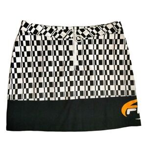 FILA Mini Skirt Black & White Checks with Yellow Size L Back Zipper